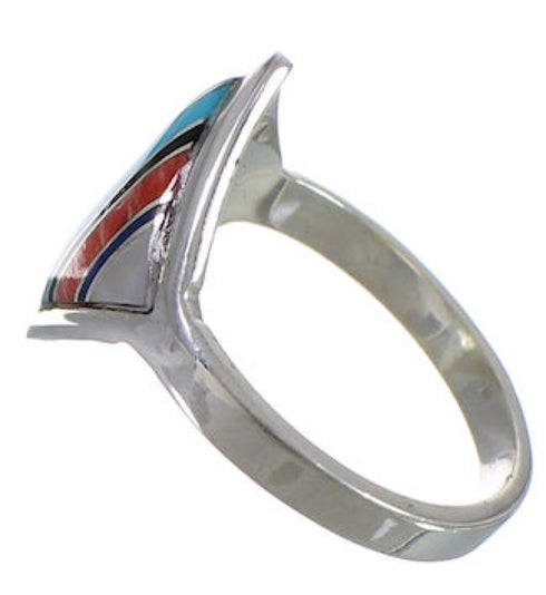 Sterling Silver Jewelry Multicolor Inlay Ring Size 8-1/2 UX34368